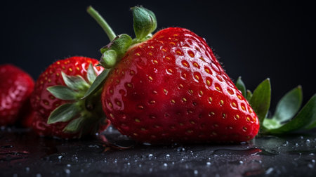 Strawberries fresh strawberry. professional macro. AI Generativeの素材