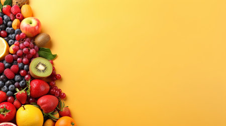 organic food background. Food photography different fruits and vegetables. copyspace. Ai generative.の素材