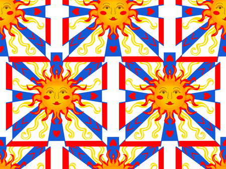 Trendy pattern tile majolica with sun face symbol. Colorful ethnic round ornamental mandala. vector illustration.のイラスト素材