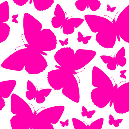 Vector pink seamless pattern with butterflies. Stylish graphic texture. Monochrome repeating background. Vector illustrationのイラスト素材