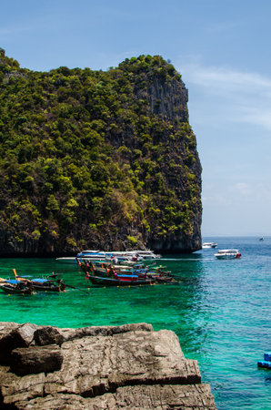Maya Bay - Beautiful beach in Phi Phi Island - Thailand, March 2024.の写真素材