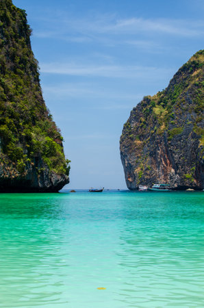 Maya Bay - Beautiful beach in Phi Phi Island - Thailand, March 2024.の写真素材