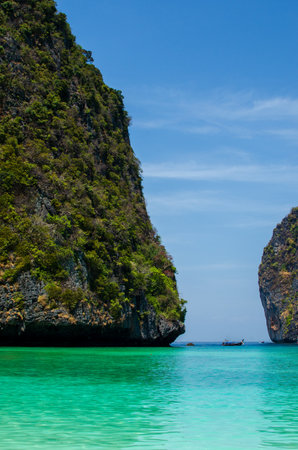 Maya Bay - Beautiful beach in Phi Phi Island - Thailand, March 2024.の写真素材