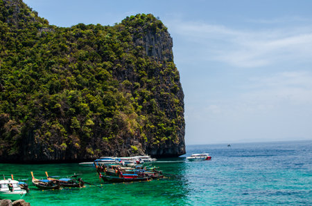 Maya Bay - Beautiful beach in Phi Phi Island - Thailand, March 2024.の写真素材