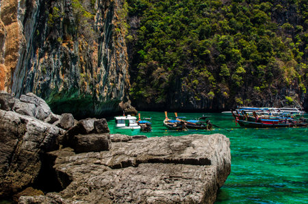 Maya Bay - Beautiful beach in Phi Phi Island - Thailand, March 2024.の写真素材