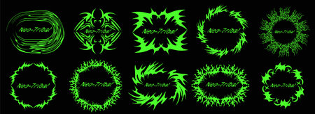 Neo Tribal frame set. Cyber sigilism elements, gothic y2k sharp spikes element. Vector illustration.のイラスト素材