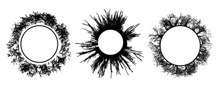Tribal Thorn Circle Frame set, gothic style. Abstract Round Ornament. Vector illustration.のイラスト素材