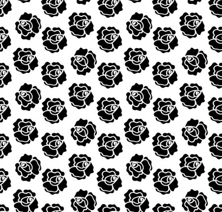 Cute roses black and white seamless pattern y2k, Hand drawn girly style. Vector illustration.のイラスト素材