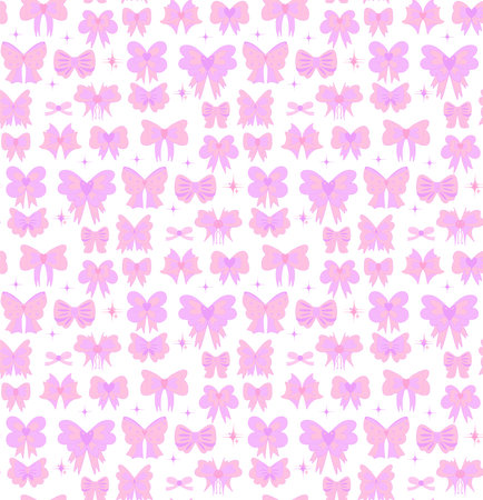 Pink cute coquette aesthetic pattern seamless ribbon bow isolated on pink background.のイラスト素材
