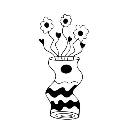 linocut flower decorative black and white, Doodle line art style. Vector illustration.のイラスト素材