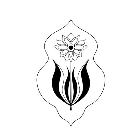 linocut flower decorative black and white, Doodle line art style. Vector illustration.のイラスト素材