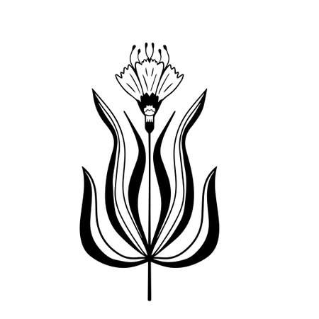 linocut flower decorative black and white, Doodle line art style. Vector illustration.のイラスト素材