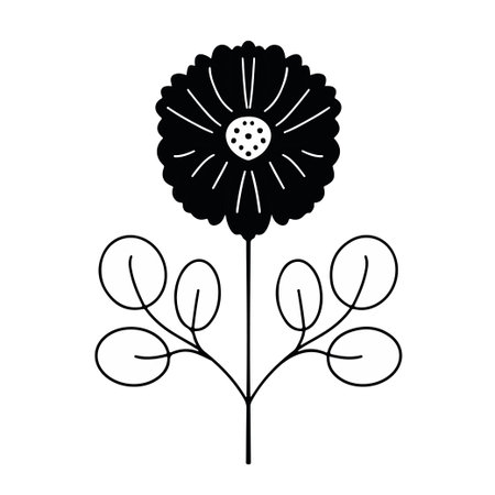 linocut flower decorative black and white, Doodle line art style. Vector illustration.のイラスト素材