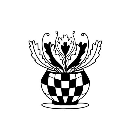 linocut flower decorative black and white, Doodle line art style. Vector illustration.のイラスト素材