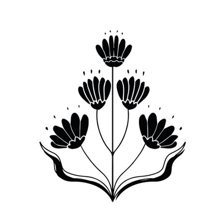 linocut flower decorative black and white, Doodle line art style. Vector illustration.のイラスト素材