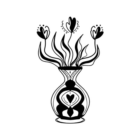 linocut flower decorative black and white, Doodle line art style. Vector illustration.のイラスト素材