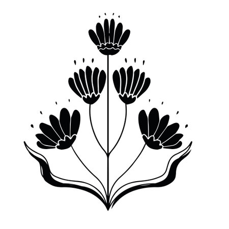 linocut flower decorative black and white, Doodle line art style. Vector illustration.のイラスト素材