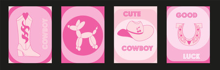 Postcard or poster in pink colors with a cowboy hat, cowgirl howdy party. Vector graphicsのイラスト素材