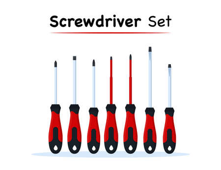 Red screwdriver set isolated on white background.のイラスト素材