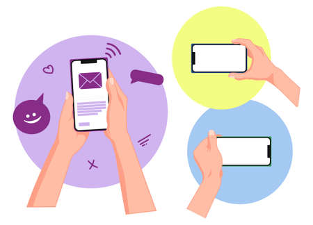 Illustrations of hand holding phone, isolated.のイラスト素材