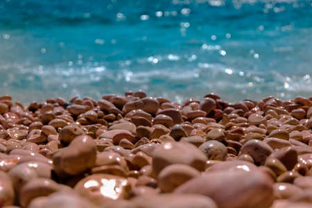 Pebbles in a beautiful summer day under the sun, in Antalya Turkeyの写真素材
