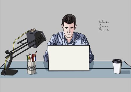 Vector Illustration of People Working From Home during COVID-19 pandemic, Social Distancing, Stay...