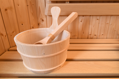 sauna interior, bucketの写真素材