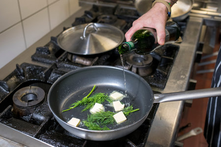 Chef at work in the kitchen, cooking delicious and healthy foodの写真素材