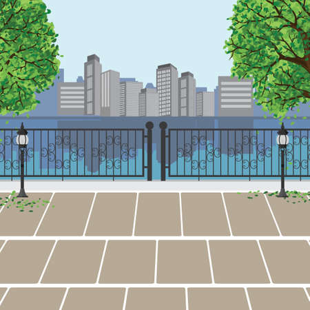 City view at the public park vector backgroundのイラスト素材