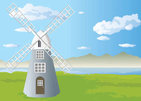 Tower Windmill In The Fieldのイラスト素材