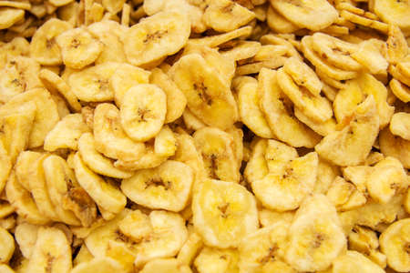 dried banana slices beautiful backgroundの写真素材