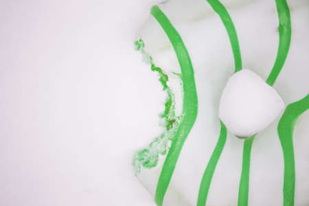 green donut top view. White background copy spaceの写真素材
