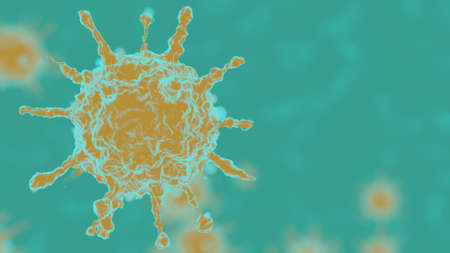 Yellow 3D rendering on a turquoise background outbreak of coronavirus and background flu dangerous...