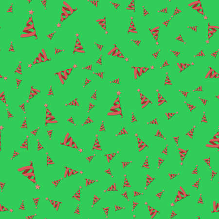 Seamless pattern red Christmas tree made from ribbons. New year vector background illustration