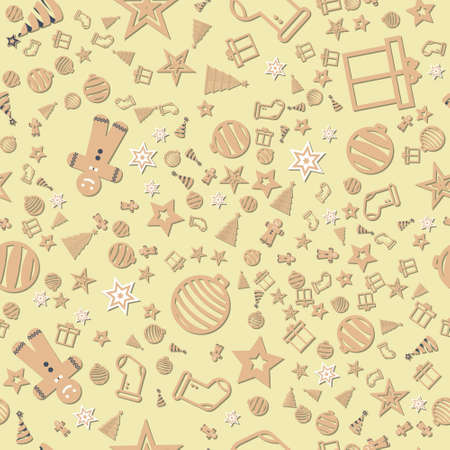 yellow christmas Seamless Pattern with Christmas Icons. Vector Illustration on a yellow backgroundのイラスト素材