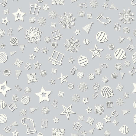 white christmas Seamless Pattern with Christmas Icons. Vector Illustration on a silver background