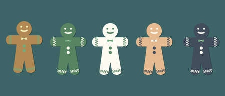 Group of vector colorful gingerbread cookies on a New Year theme set of different types of...