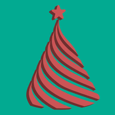 Volume Christmas tree made from red ribbons. 2d vector icon for new year holidaysのイラスト素材