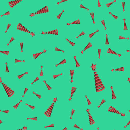 Seamless pattern volume red Christmas tree made from ribbons. New year vector background illustrationのイラスト素材