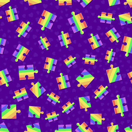 Seamless pattern lgbt rainbow puzzles on a fiolet backgroundのイラスト素材