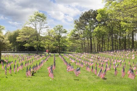 Massachusetts National Cemetery on Memorial Day displaying flagsのeditorial素材