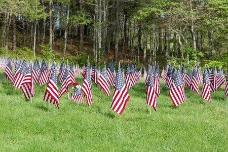Massachusetts National Cemetery on Memorial Day displaying flagsのeditorial素材