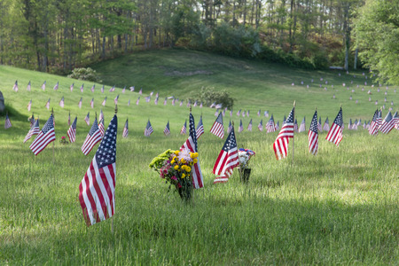 Massachusetts National Cemetery on Memorial Day displaying flagsのeditorial素材