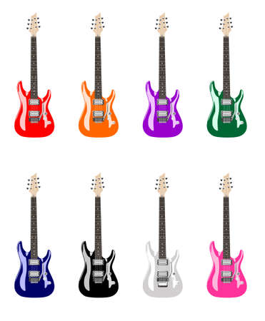 Isolated vector illustration of colored electric guitarsのイラスト素材