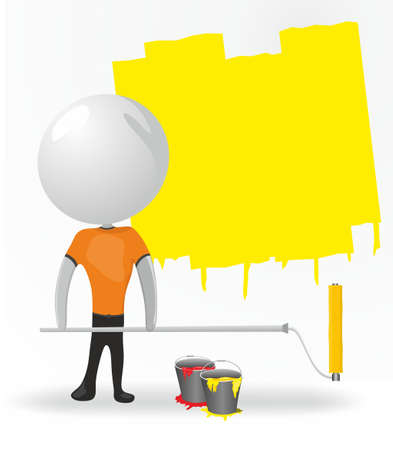 white men with paint rollerのイラスト素材