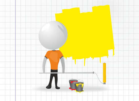 white men with paint rollerのイラスト素材