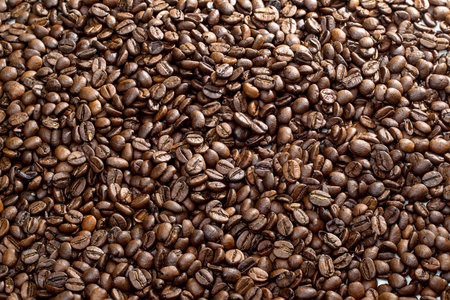 a lot of roasted coffee beans in bulkの写真素材
