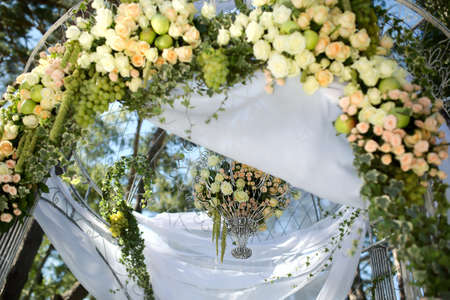 Flower wedding arch beautifully decoratedの写真素材