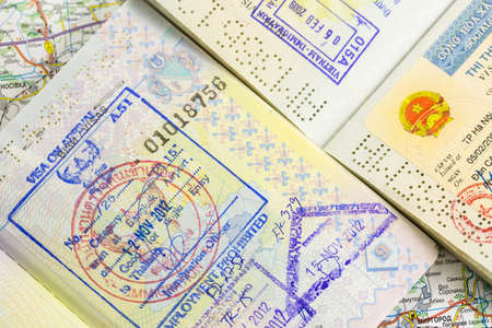 passports with vietnam and thailand visa stampsの写真素材