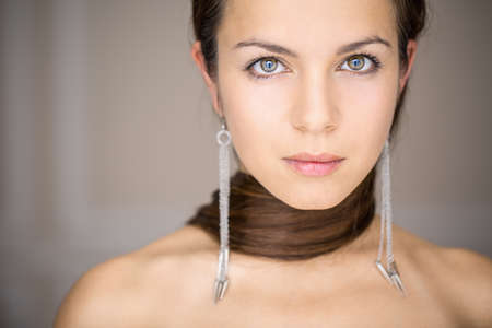 attractive portrait of pretty girl with long hairの写真素材